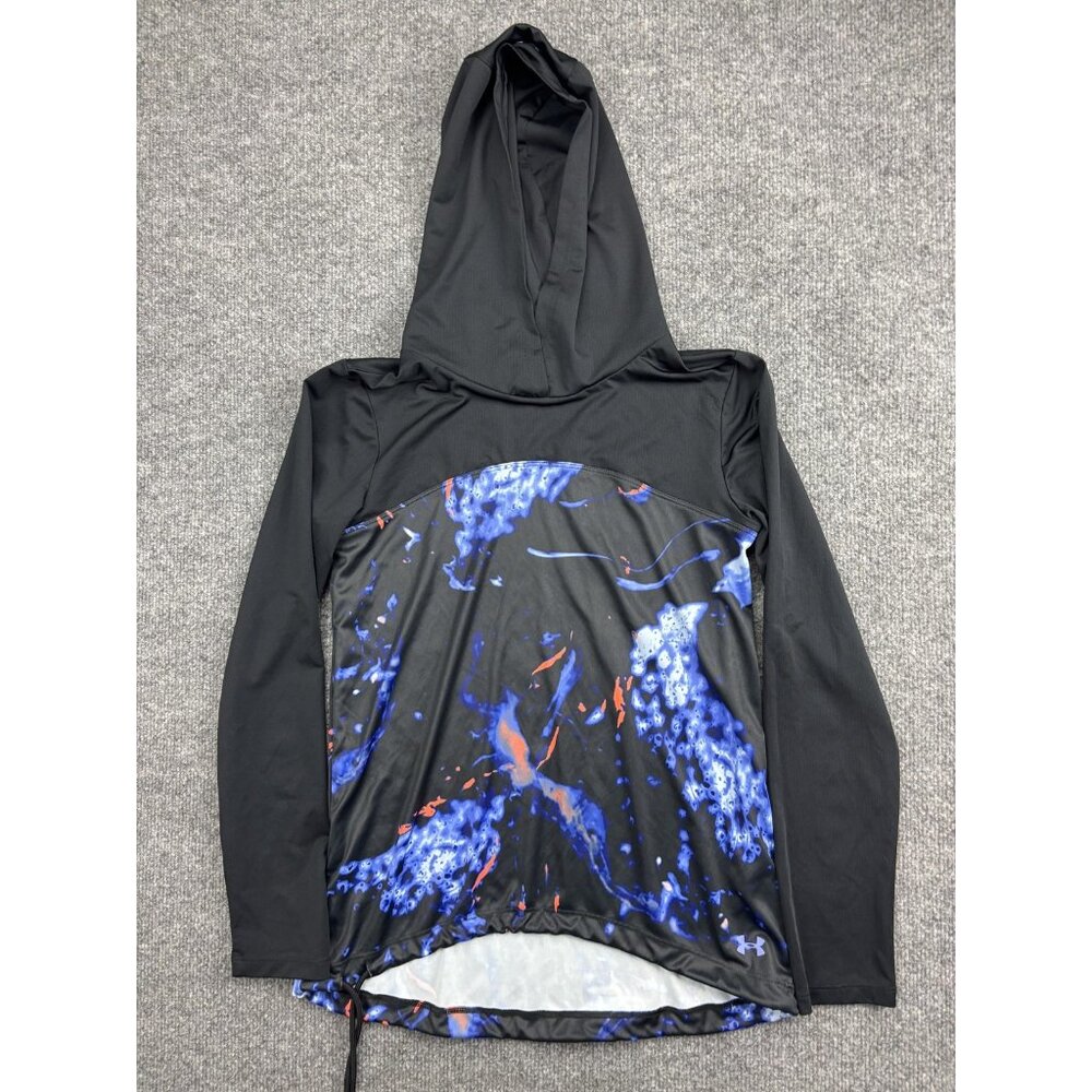 Under Armour Iso-Chill Hoodie Womens XS Black Blue Abstract Print Loose